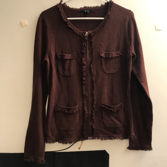 E by Eci Brown Zipper Sweater Long Sleeve Sz Med - Picture 1 of 3